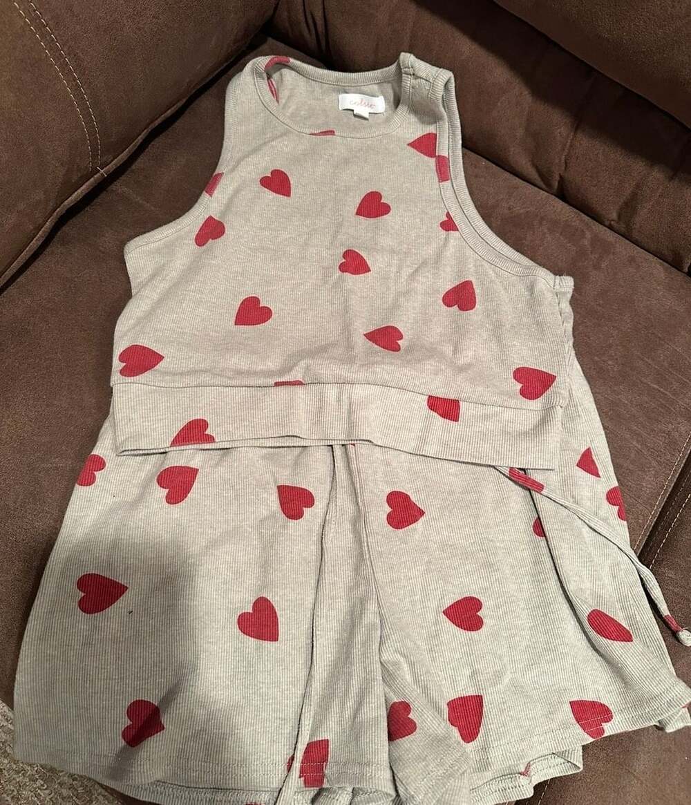 Colsie Heart Pajama Set Size M Gray Red Crop Tank Shorts